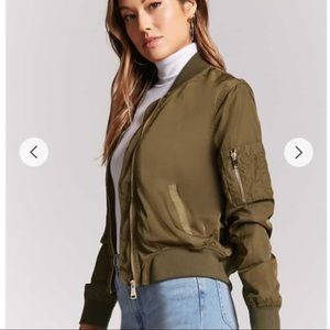 Olive Green Zip-Front Bomber Jacket